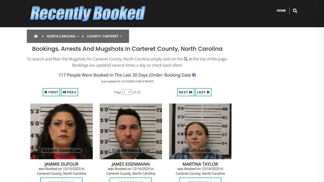 Bookings, Arrests and Mugshots in Carteret County, North Carolina